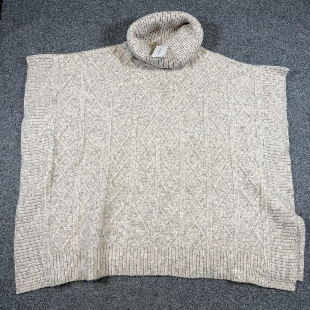 Mia & Tess Sweater Cape Poncho Womens One Size White Turtleneck Cable Knit